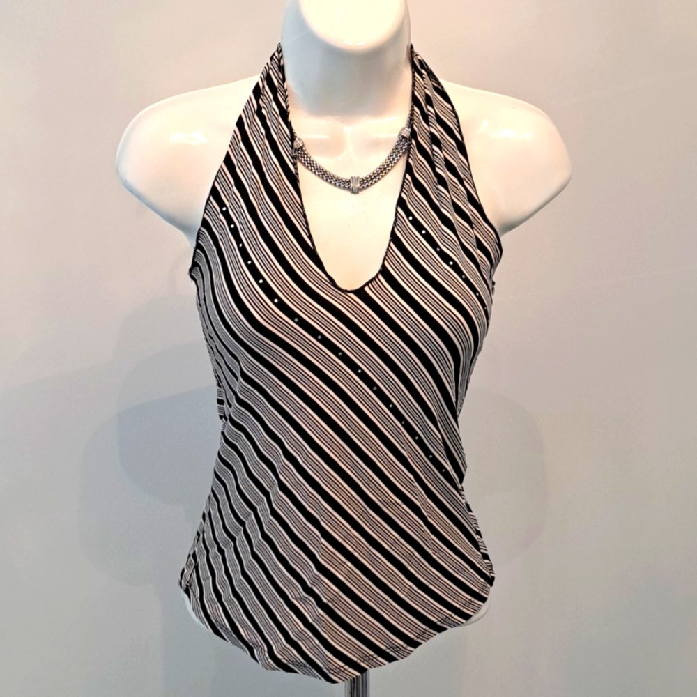 bebe Striped Rhinestone Top